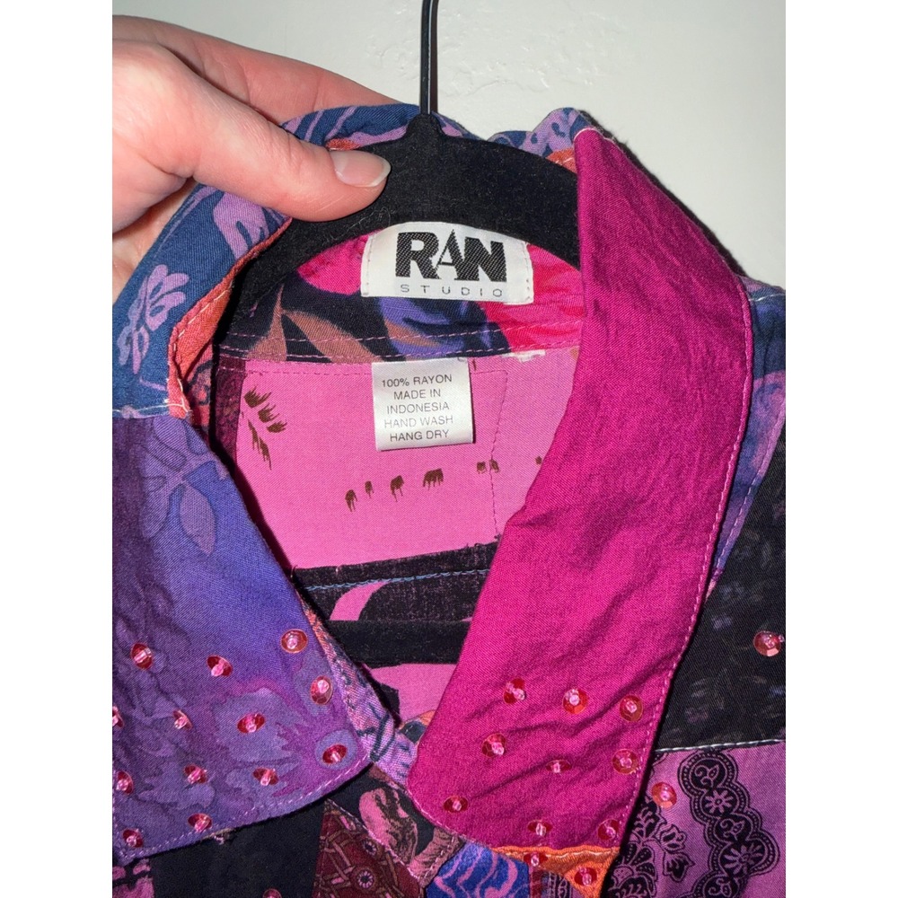 RW&CO. Women's Patchwork Button-Down Shirt - Pink & Purple - Picture 5 of 9